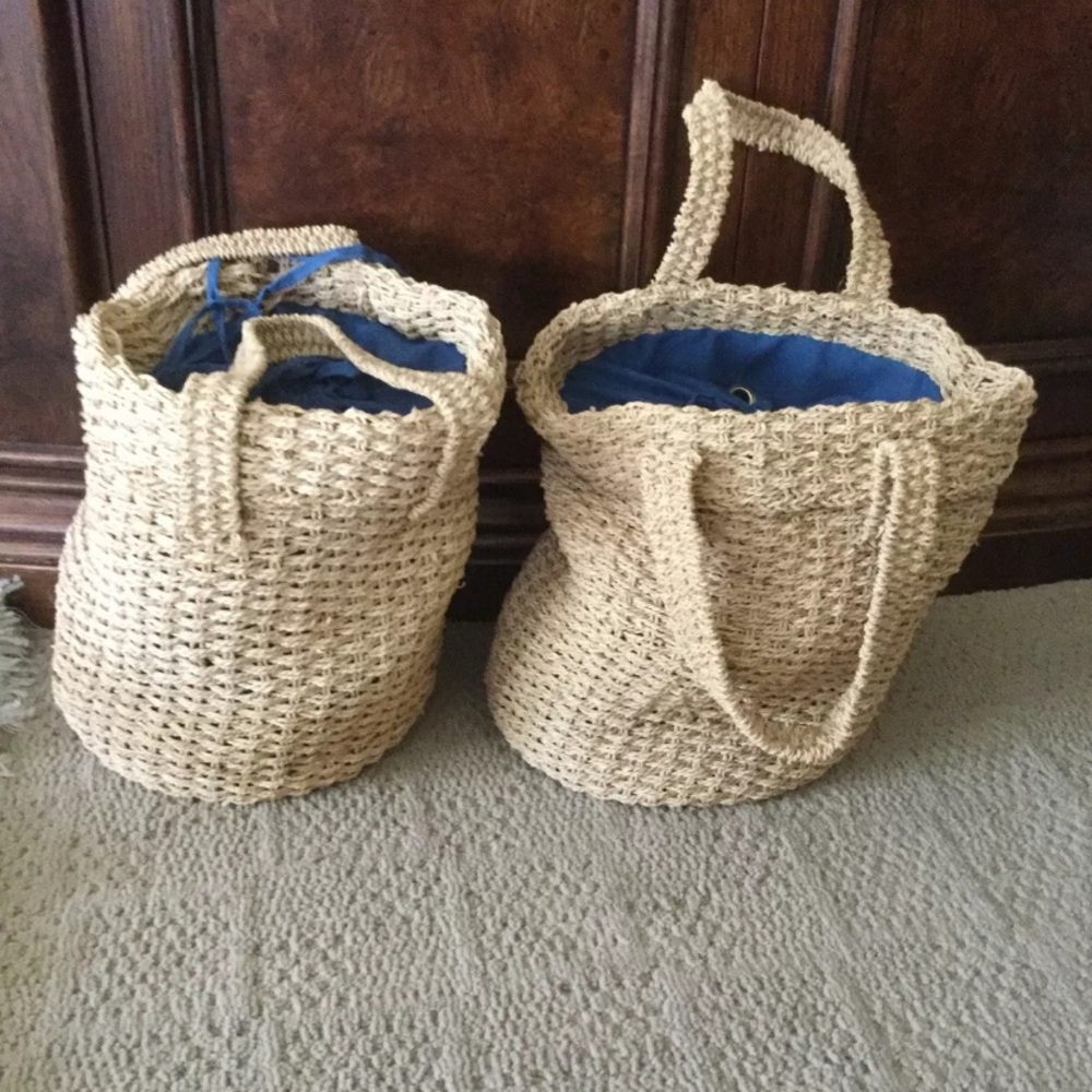 $35 each. Vintage straw beach tote bags, 2 available, nice design